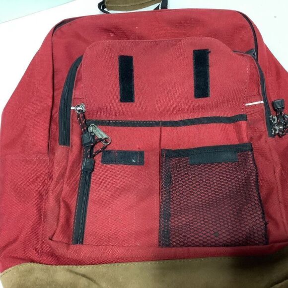 Vintage Spalding Leather Bottom Backpack Red 16" x 13" - Picture 2 of 7